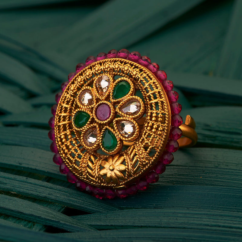 Buy Antique gold finish Adjustable Statement Cocktail Finger Ring with Ruby  Emerald Traditional South Indian Temple Fashion Jewellery for Women or  Girls at Amazon.in